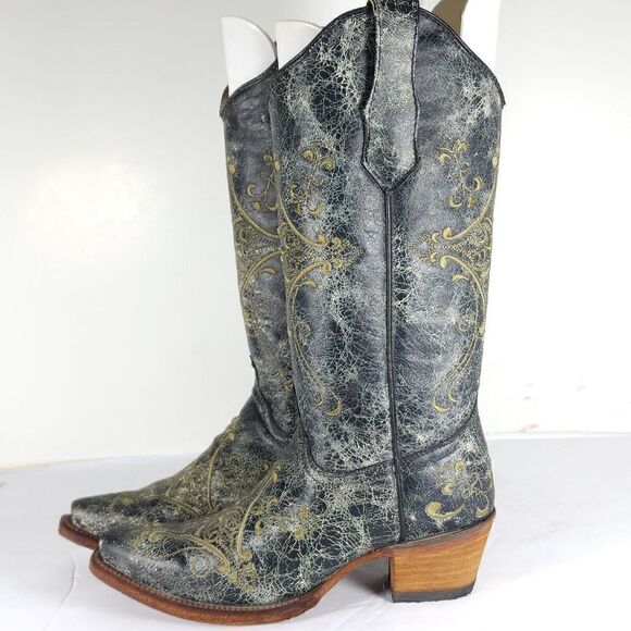 CORRAL Circle G Women’s US6,5M Gray Leather Crackle Distressed Western Boots - Picture 2 of 16
